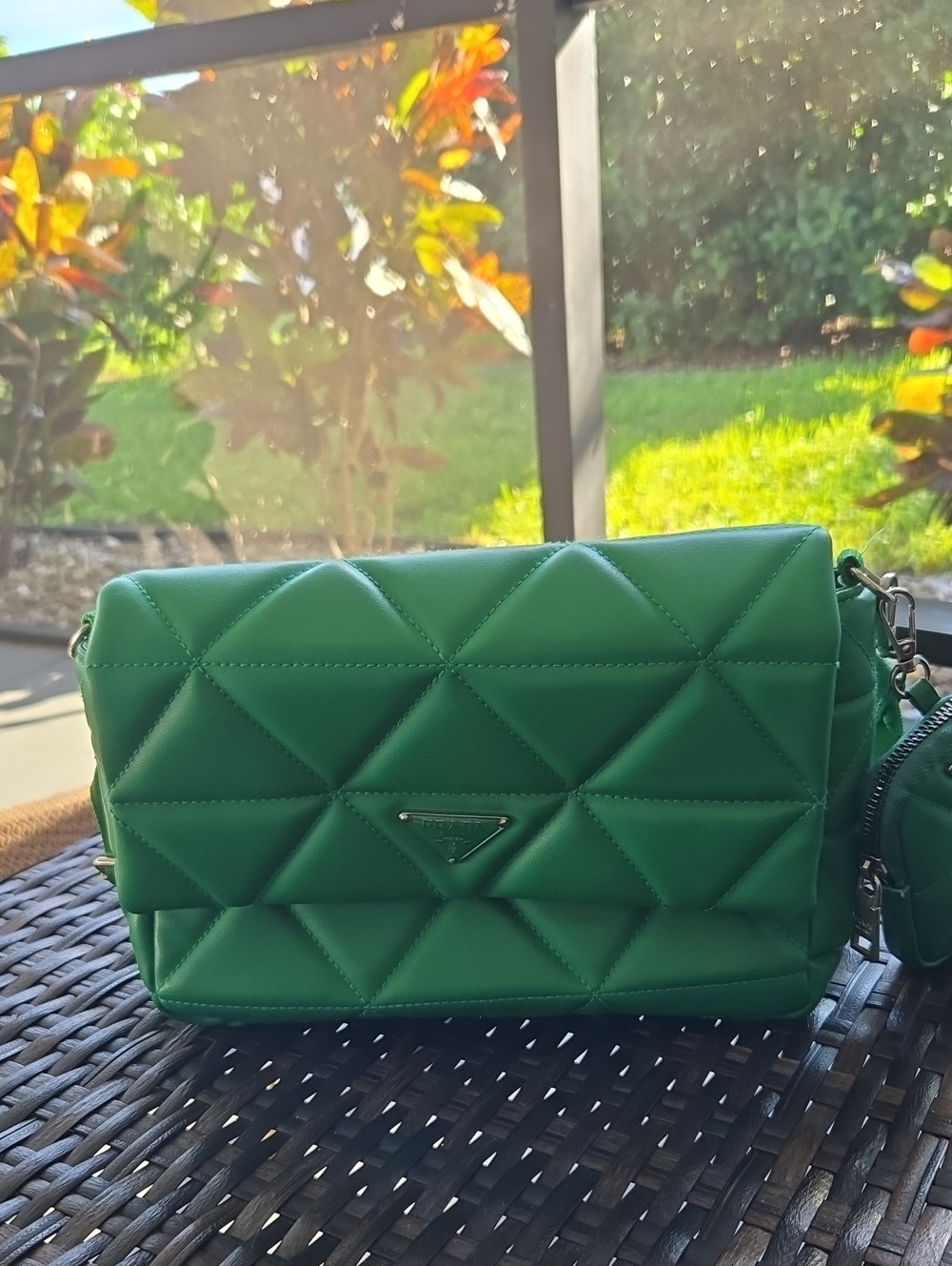 Emerald Green Quilted Crossbody Bag